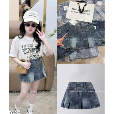 V9654 CHÂN VÁY JEAN XẾP LY