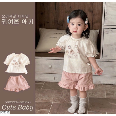 SG2212 BỘ ĐỒ NGẮN TAY MÙA HÈ KIỂU HÀN QUỐC CHO BÉ GÁI