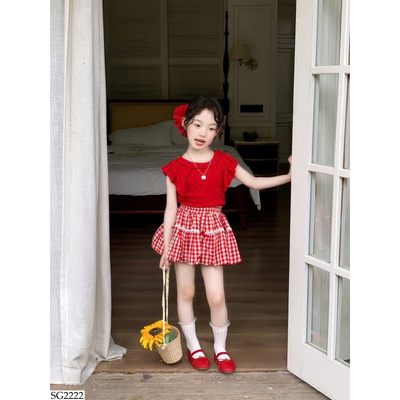 SG2222 SET ÁO PHỐI CHÂN VÁY KẺ CHO BG