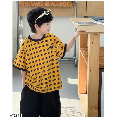 AT1371 ÁO THUN CAM KẺ ĐEN CHO BT AOAOKIDS