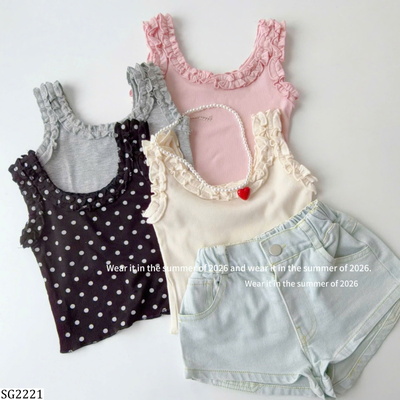 SG2221 SET ÁO BA LỖ VIỀN BÈO PHỐI QUẦN SHORT