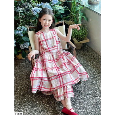 V9688 VÁY CÔNG CHÚA KẺ CARO CHO BÉ GÁI