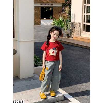 SG2238 SET ÁO HÌNH QUẢ TÁO MIX QUẦN JEAN CHO BG