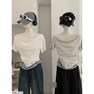 AM2292  ÁO LỆCH VAI PHỐI REN