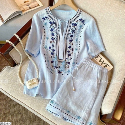 SM4640 SET ÁO HOA XANH + QUẦN SHORT SIÊU XINH