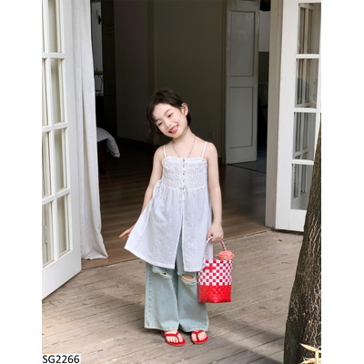 SG2266 SET VÁY 2 DÂY MIX QUẦN JEANS SUÔNG CHO BG
