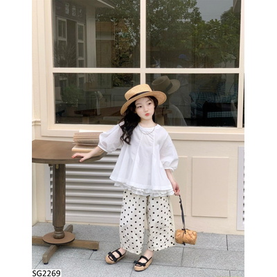 SG2269 SET ÁO SƠ MI BABYDOLL MIX QUẦN CHẤM BI CHO BG