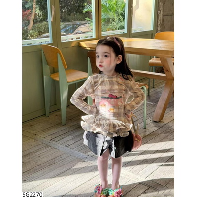 SG2270 SET ÁO CARO BÈO KITTY MIX SHORT TÚI HỘP CHO BG