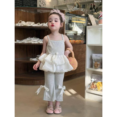 SG2278 SET 2s QUẦN ỐNG LOE NƠ BÈO TIỂU THƯ