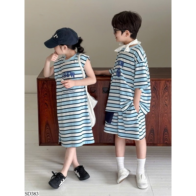 SD383  SET+VÁY KẺ COUPLE CHO BÉ