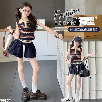SG2306 SET ÁO POLO SÁT NÁCH MIX CHÂN VÁY XÒE