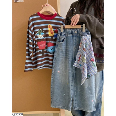 QG5550 JEANS SUÔNG NGÔI SAO KÈM KHĂN CÁ TÍNH