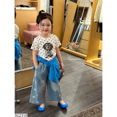 SG2310 SET ÁO CHẤM BI MIX QUẦN JEAN SUÔNG