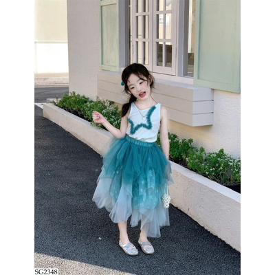 SG2348 ÁO 2 DÂY PHỐI CHÂN VÁY TẦNG CHO BG