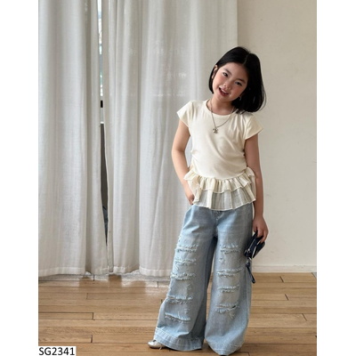 SG2341 SET ÁO VIỀN BÈO MIX QUẦN JEANS SUÔNG RÁCH