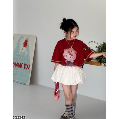 SG2343 SET ÁO KITTY ĐỎ MIX VÁY BÍ TRẮNG