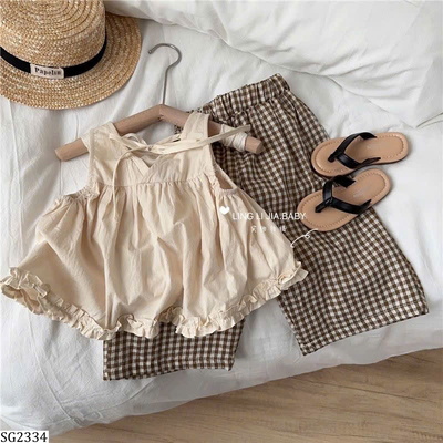 SG2334 SET ÁO SÁT NÁCH PHỐI QUẦN KẺ CARO