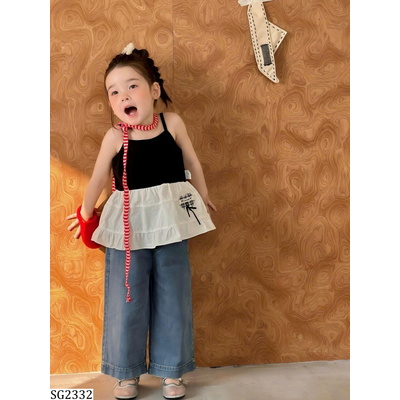SG2332 SET ÁO 2 DÂY PHỐI QUẦN JEAN SUÔNG