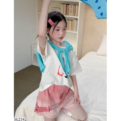 SG2342 ÁO THUN MIX SHORT HỒNG LOANG