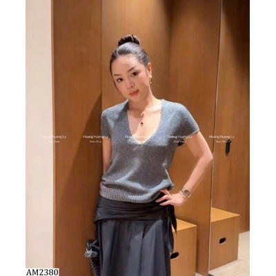 AM2380 ÁO LEN CỔ V PHỐI REN