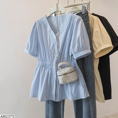 AM2375 ÁO CỔ V CHUN EO THANH LỊCH