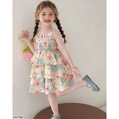 V9799 VÁY HOA 2 DÂY TẦNG CHO BG PREMIUM
