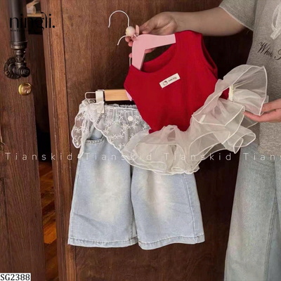 SG2388 SET ÁO SÁT NÁCH PHỐI QUẦN JEANS BÉ GÁI