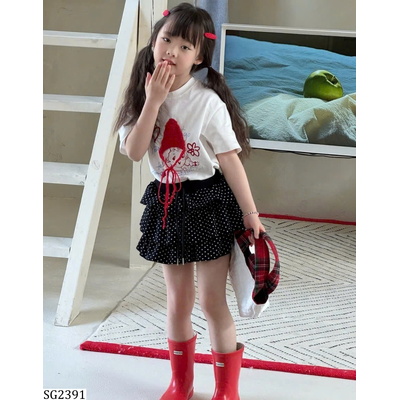 SG2391 SET ÁO PHÔNG MIX CHÂN VÁY CHẤM BI