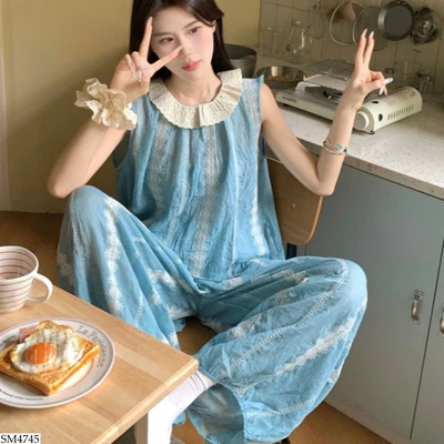 SM4745 SET PIJAMA CỔ BÈO REN NGỌT NGÀO