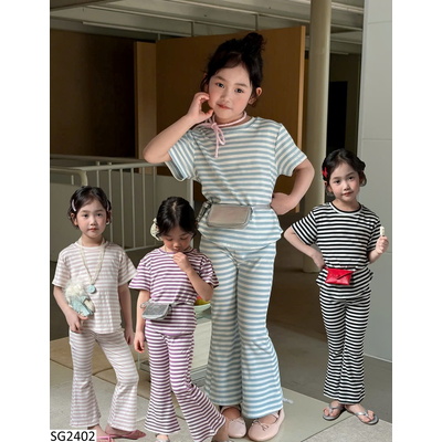 SG2402 SET ÁO NGẮN TAY MIX QUẦN LOE SỌC NGANG