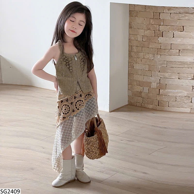 SG2409 SET ÁO 2 DÂY MIX VÁY LƯỚI CHO BG