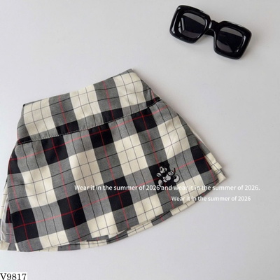V9817 VÁY NGẮN CARO BÉ GÁI