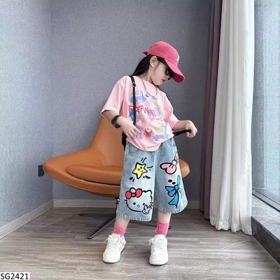 SG2421 SET ÁO PHÔNG HỒNG MIX QUẦN JEAN LỬNG CHO BG