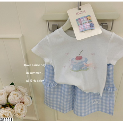 SG2441 SET ÁO THUN BÁNH NGỌT MIX QUẦN CARO XANH