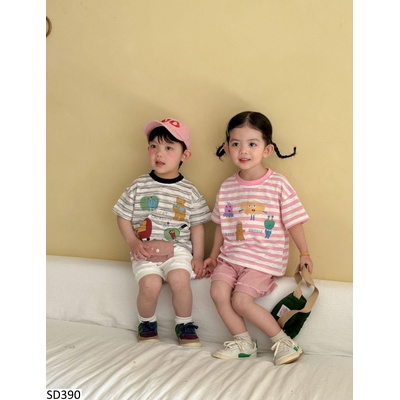 SD390 SET ÁO KẺ KUTE MIX SHORT GẤP GẤU