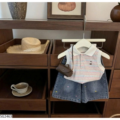 SG2463 SET ÁO POLO KẺ SÁT NÁCH MIX QUẦN JEAN CHO BG