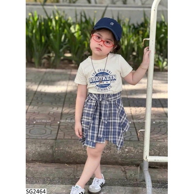 SG2464 SET ÁO PHÔNG MIX CHÂN VÁY KẺ