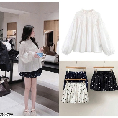 SM4790 SET ÁO BABYDOLL PHỐI CHÂN VÁY CHẤM BI KASLEAD