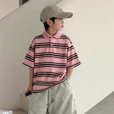 ST7752 ÁO POLO KẺ NGANG PHỐI QUẦN SHORT