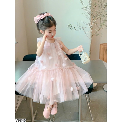 V9845 VÁY HOA HỒNG CÔNG CHÚA CHO BG