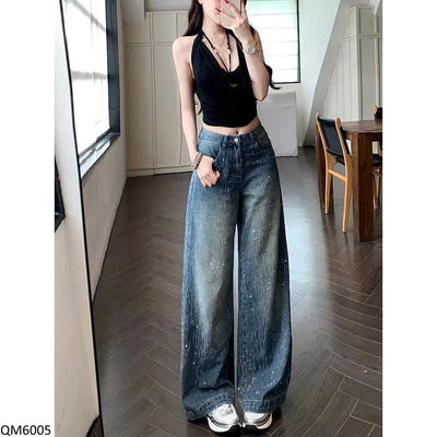 QM6005 QUẦN JEAN ỐNG RỘNG ĐÍNH ĐÁ