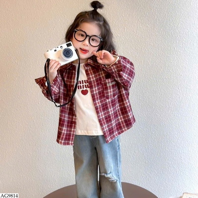 AG9814 ÁO SƠ MI KẺ CHO BÉ GÁI