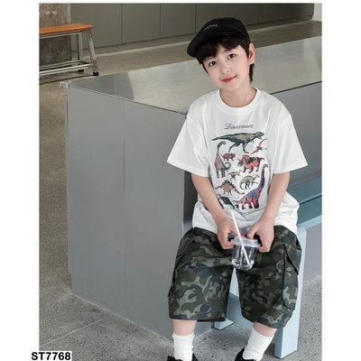 ST7768 ÁO KHỦNG LONG MIX QUẦN SHORT RẰN RI AOAOKIDS