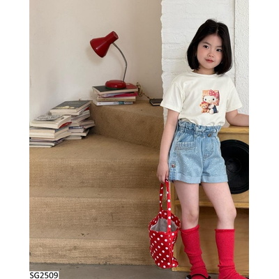 SG2509 SET ÁO THUN KITTY MIX QUẦN SHORT JEANS ĐÍNH ĐÁ