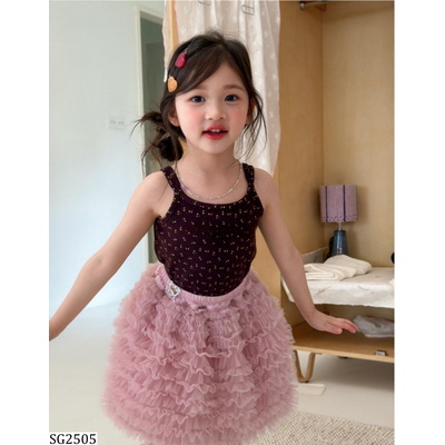 SG2505 ÁO 2 DÂY NÂU MIX CV TUTU HỒNG