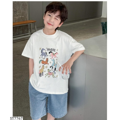 ST7767 ÁO THUN IN NGỰA MIX JEANS LỠ AOAOKIDS