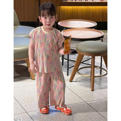 S2731 SET BỘ ÁO DẬP LY KÈM QUẦN DÀI CHO BÉ