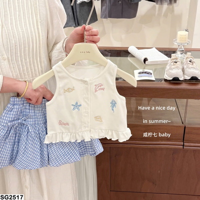 SG2517 SET ÁO PHỐI CHÂN VÁY KẺ CARO CHO BÉ YÊU