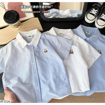 AT1526 ÁO SƠ MI CỘC  TAY THÊU GẤU