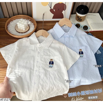 AT1527 ÁO SƠ MI NGẮN TAY THÊU GẤU KACADY